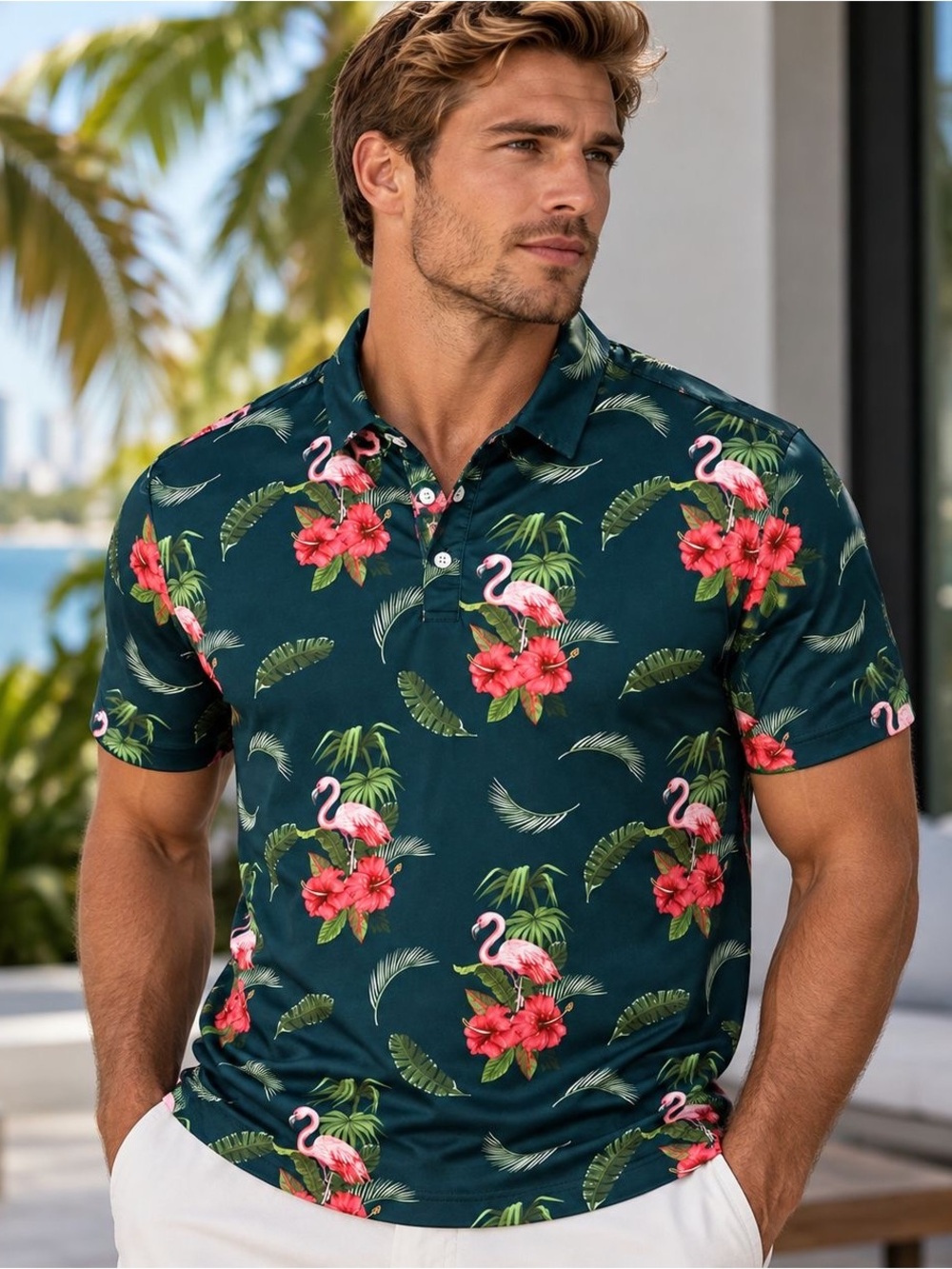 Yatta Golf Flamingo Tropical Polo Shirt XXL